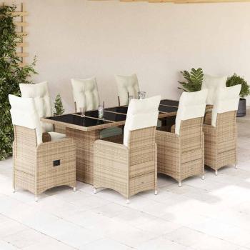 ARDEBO.de - 9-tlg. Garten-Bistro-Set mit Kissen Beige Poly Rattan