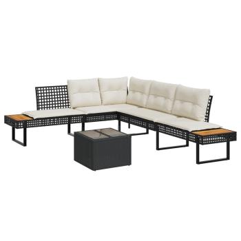 ARDEBO.de - 2-tlg. Garten-Sofagarnitur mit Kissen Schwarz Poly Rattan Glas