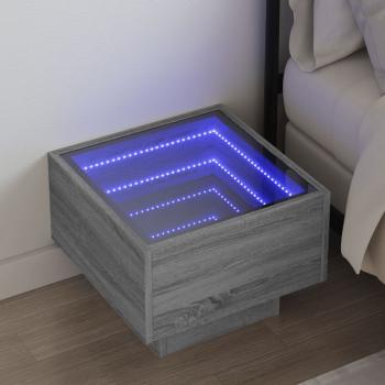 ARDEBO.de - Nachttisch mit Infinity-LED Grau Sonoma 40x40x30 cm