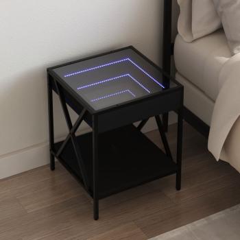 ARDEBO.de - Nachttisch mit Infinity-LED Schwarz 40x40x49 cm