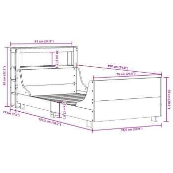 Massivholzbett ohne Matratze Wachsbraun 75x190 cm Kiefernholz