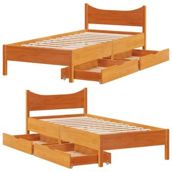 Massivholzbett mit Schubladen Wachsbraun 75x190 cm Kiefer