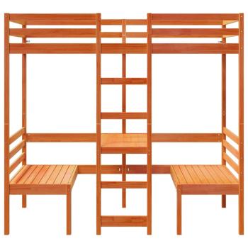Hochbett mit Schreibtisch & Stühlen Braun 75x190 cm Kiefernholz