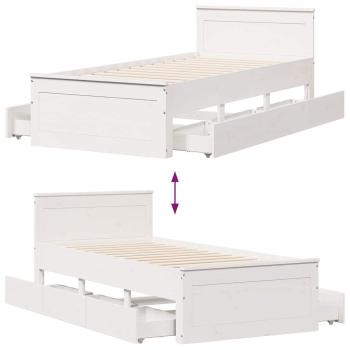 Massivholzbett ohne Matratze mit Kopfteil Weiß 75x190 cm