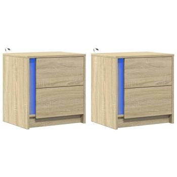 Nachttische mit LED-Leuchten 2 Stk. Sonoma Eiche Holzwerkstoff