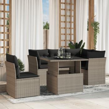ARDEBO.de - 6-tlg. Garten-Sofagarnitur mit Kissen Hellgrau Poly Rattan