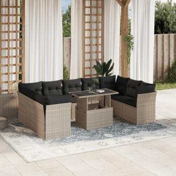 ARDEBO.de - 10-tlg. Garten-Sofagarnitur mit Kissen Hellgrau Poly Rattan