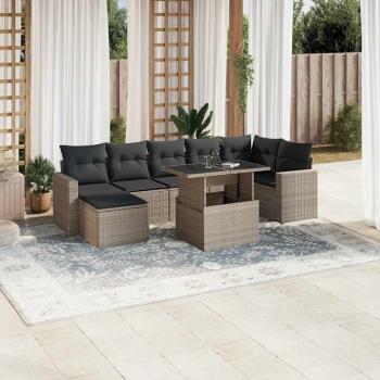 ARDEBO.de - 8-tlg. Garten-Sofagarnitur mit Kissen Hellgrau Poly Rattan