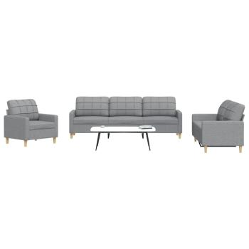 ARDEBO.de - 3-tlg. Sofagarnitur Hellgrau Stoff
