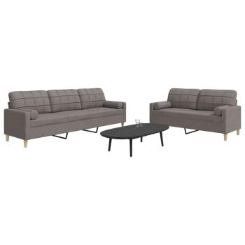 ARDEBO.de - 2-tlg. Sofagarnitur mit Dekokissen Taupe Stoff