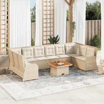 ARDEBO.de - 7-tlg. Garten-Lounge-Set mit Kissen Beige Poly Rattan