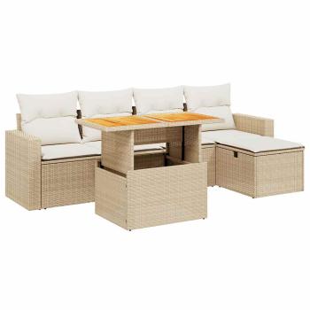 ARDEBO.de - 6-tlg. Garten-Sofagarnitur mit Kissen Beige Poly Rattan