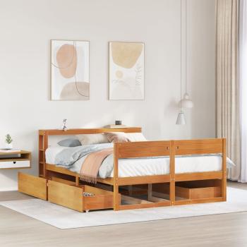 ARDEBO.de - Massivholzbett ohne Matratze Wachsbraun 140x190 cm Kiefernholz