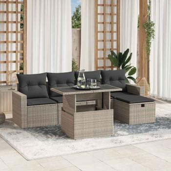 ARDEBO.de - 6-tlg. Garten-Sofagarnitur mit Kissen Hellgrau Poly Rattan