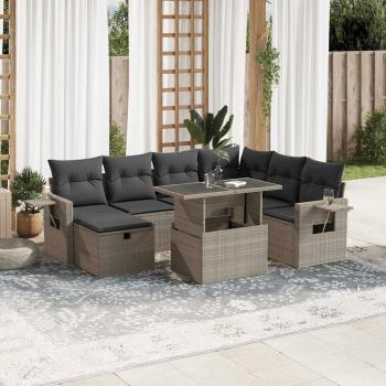 ARDEBO.de - 8-tlg. Garten-Sofagarnitur mit Kissen Hellgrau Poly Rattan