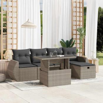 ARDEBO.de - 6-tlg. Garten-Sofagarnitur mit Kissen Hellgrau Poly Rattan