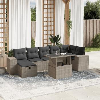 ARDEBO.de - 8-tlg. Garten-Sofagarnitur mit Kissen Hellgrau Poly Rattan