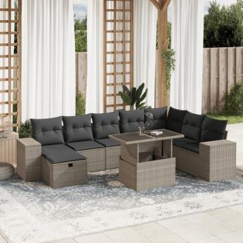 ARDEBO.de - 9-tlg. Garten-Sofagarnitur mit Kissen Hellgrau Poly Rattan