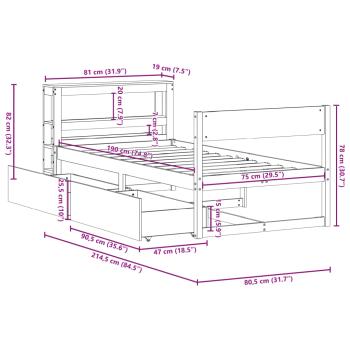 Massivholzbett ohne Matratze Wachsbraun 75x190 cm Kiefernholz