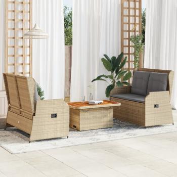 ARDEBO.de - 3-tlg. Garten-Lounge-Set mit Kissen Beige Poly Rattan
