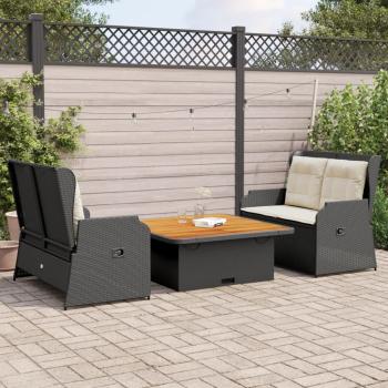 ARDEBO.de - 3-tlg. Garten-Lounge-Set mit Kissen Schwarz Poly Rattan