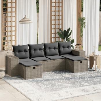 ARDEBO.de - 6-tlg. Garten-Sofagarnitur mit Kissen Hellgrau Poly Rattan