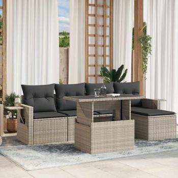 ARDEBO.de - 6-tlg. Garten-Sofagarnitur mit Kissen Hellgrau Poly Rattan