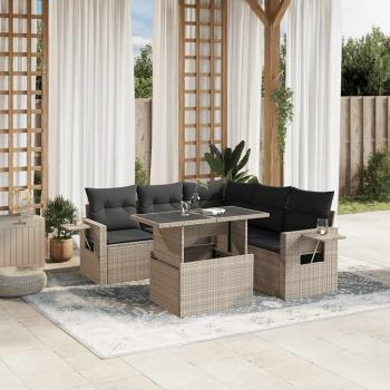 ARDEBO.de - 6-tlg. Garten-Sofagarnitur mit Kissen Hellgrau Poly Rattan