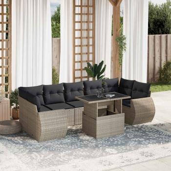 ARDEBO.de - 8-tlg. Garten-Sofagarnitur mit Kissen Hellgrau Poly Rattan