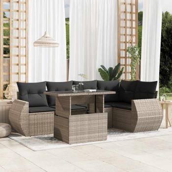 ARDEBO.de - 6-tlg. Garten-Sofagarnitur mit Kissen Hellgrau Poly Rattan
