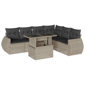 ARDEBO.de - 7-tlg. Garten-Sofagarnitur mit Kissen Hellgrau Poly Rattan