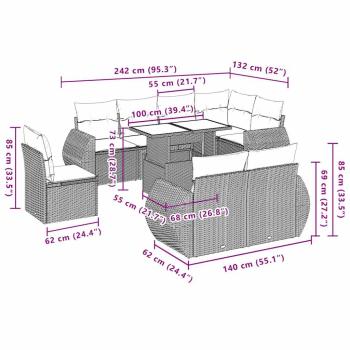 ARDEBO.de - 9-tlg. Garten-Sofagarnitur mit Kissen Hellgrau Poly Rattan