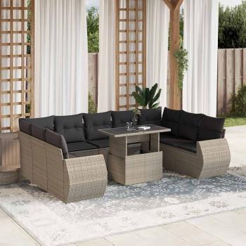 ARDEBO.de - 10-tlg. Garten-Sofagarnitur mit Kissen Hellgrau Poly Rattan
