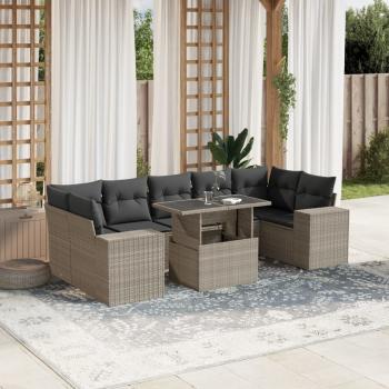 ARDEBO.de - 8-tlg. Garten-Sofagarnitur mit Kissen Hellgrau Poly Rattan