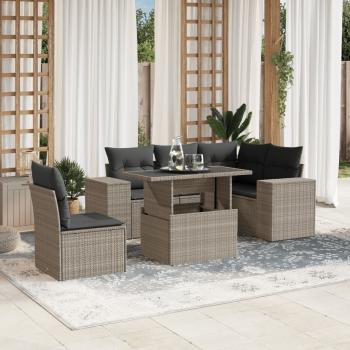 ARDEBO.de - 6-tlg. Garten-Sofagarnitur mit Kissen Hellgrau Poly Rattan