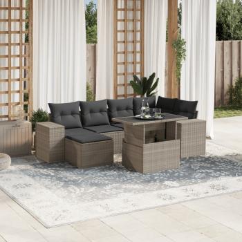 ARDEBO.de - 7-tlg. Garten-Sofagarnitur mit Kissen Hellgrau Poly Rattan
