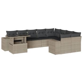 ARDEBO.de - 10-tlg. Garten-Sofagarnitur mit Kissen Hellgrau Poly Rattan