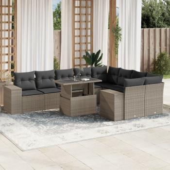 ARDEBO.de - 10-tlg. Garten-Sofagarnitur mit Kissen Hellgrau Poly Rattan