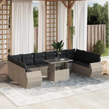 ARDEBO.de - 11-tlg. Garten-Sofagarnitur mit Kissen Hellgrau Poly Rattan