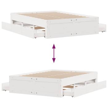Massivholzbett ohne Matratze mit Schubladen Weiß 150x200 cm