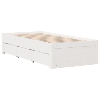Massivholzbett ohne Matratze mit Schubladen Weiß 90x200 cm