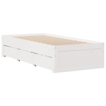 Massivholzbett ohne Matratze mit Schubladen Weiß 90x200 cm