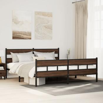 ARDEBO.de - Metallbett ohne Matratze Braun Eichen-Optik 193x203 cm