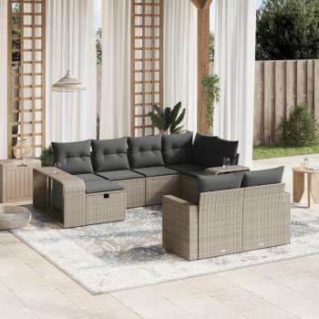 ARDEBO.de - 10-tlg. Garten-Sofagarnitur mit Kissen Hellgrau Poly Rattan