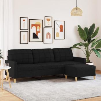 ARDEBO.de - 3-Sitzer-Sofa mit Hocker Schwarz 210 cm Stoff