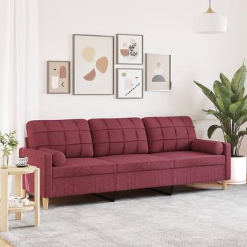ARDEBO.de - Sofa 3-Sitzer mit Zierkissen Weinrot 210 cm Stoff