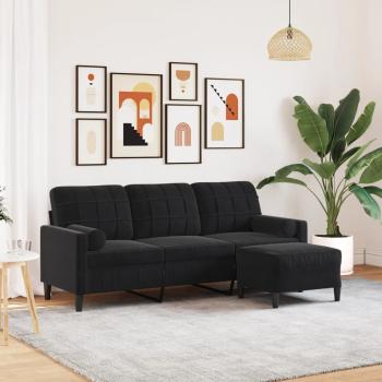 ARDEBO.de - 3-Sitzer-Sofa mit Hocker Schwarz 180 cm Samt