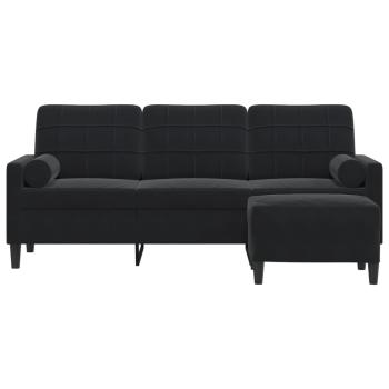 3-Sitzer-Sofa mit Hocker Schwarz 180 cm Samt