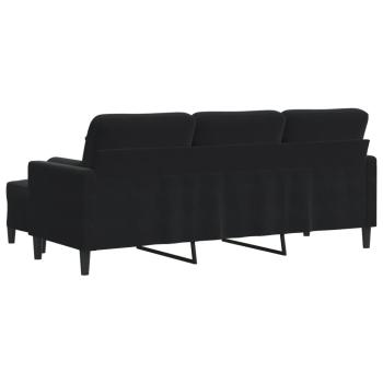 3-Sitzer-Sofa mit Hocker Schwarz 180 cm Samt