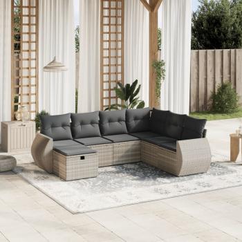ARDEBO.de - 7-tlg. Garten-Sofagarnitur mit Kissen Hellgrau Poly Rattan